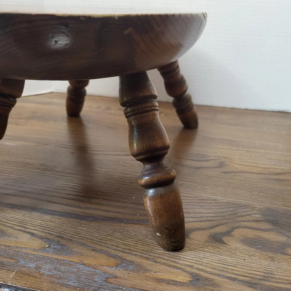 VTG Wood Bench Step Stool Oval Top Windsor Style Turned Legs 7